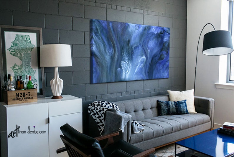 Abstract canvas art print Navy blue gray white Masculine Etsy