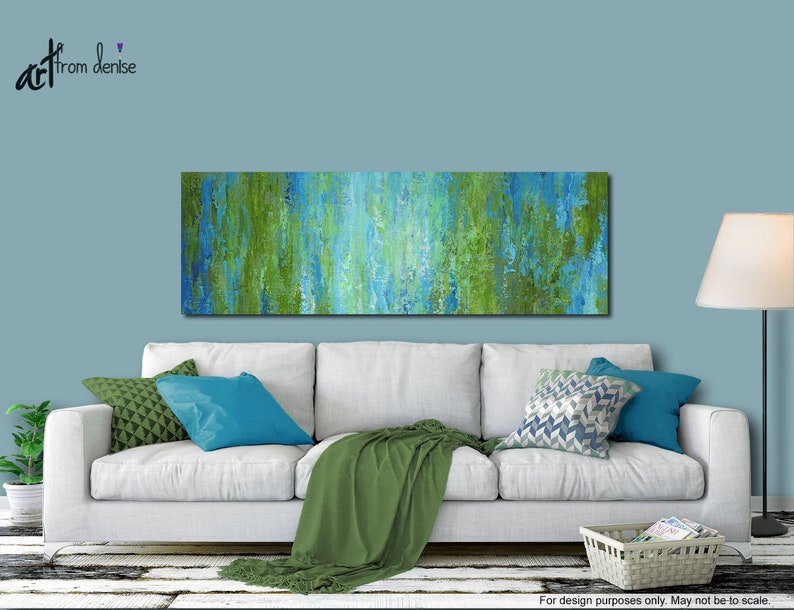 Large Wall Art Olive Green Blue Home Decor Abstract Painting Canvas Print Wide Panoramic Office Bedroom Living Room Dining