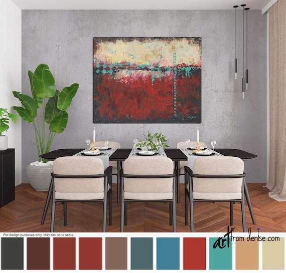 Aqua Teal Red Southwest Painting Large Santa Fe Style Canvas Wall Art Over Bed Decor Above Couch Or Dining Room Picture - Southwest Canvas Wall Art Aqua Teal Red Southwest Painting Large Santa Fe Style Canvas Wall Art Over Bed Decor Above Couch Or Dining Room Picture - Southwest Canvas Wall Art