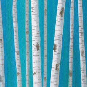 Original birch tree painting, Teal blue gray turquoise green, Panoramic canvas wall art image 5