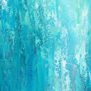 Tall vertical blue wall art, Teal turquoise aqua gray white, Abstract painting Canvas Art Print image 5