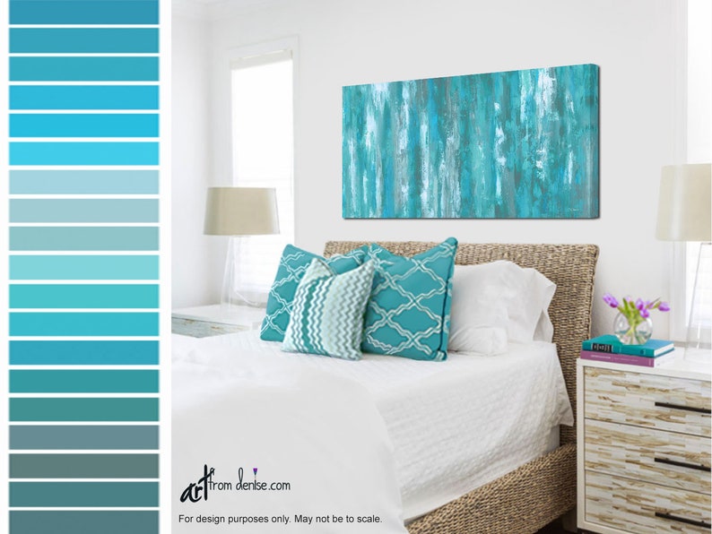 Grey & teal wall art Canvas abstract Teal bedroom decor Etsy