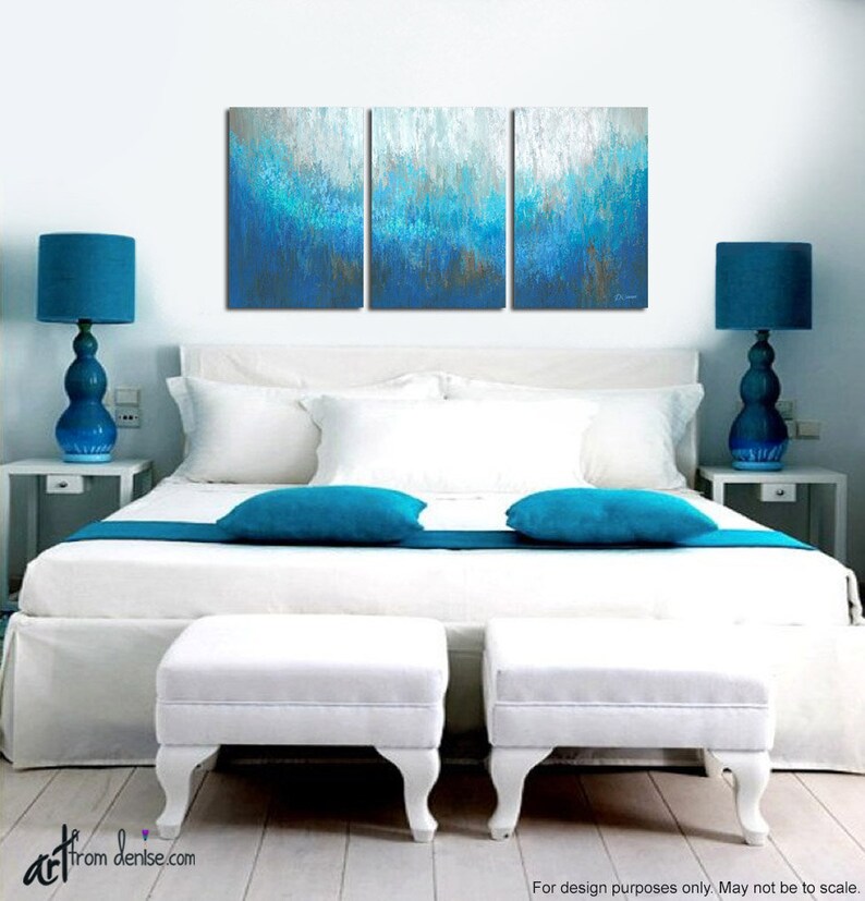 Aqua Blue and Brown Wall Art Large Abstract 3 Panel Canvas Etsy