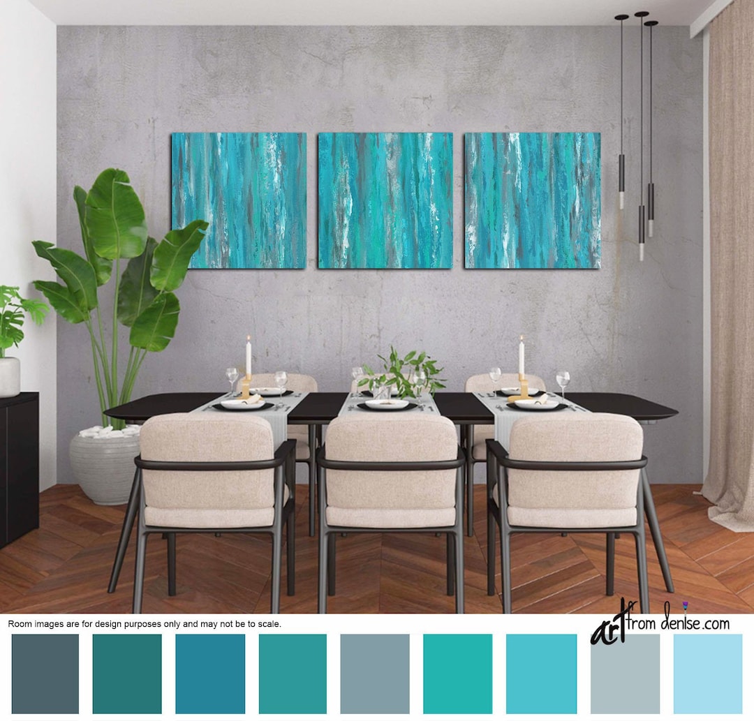 Gray and Teal Wall Art Piece Canvas Abstract Set Blue  Etsy Finland