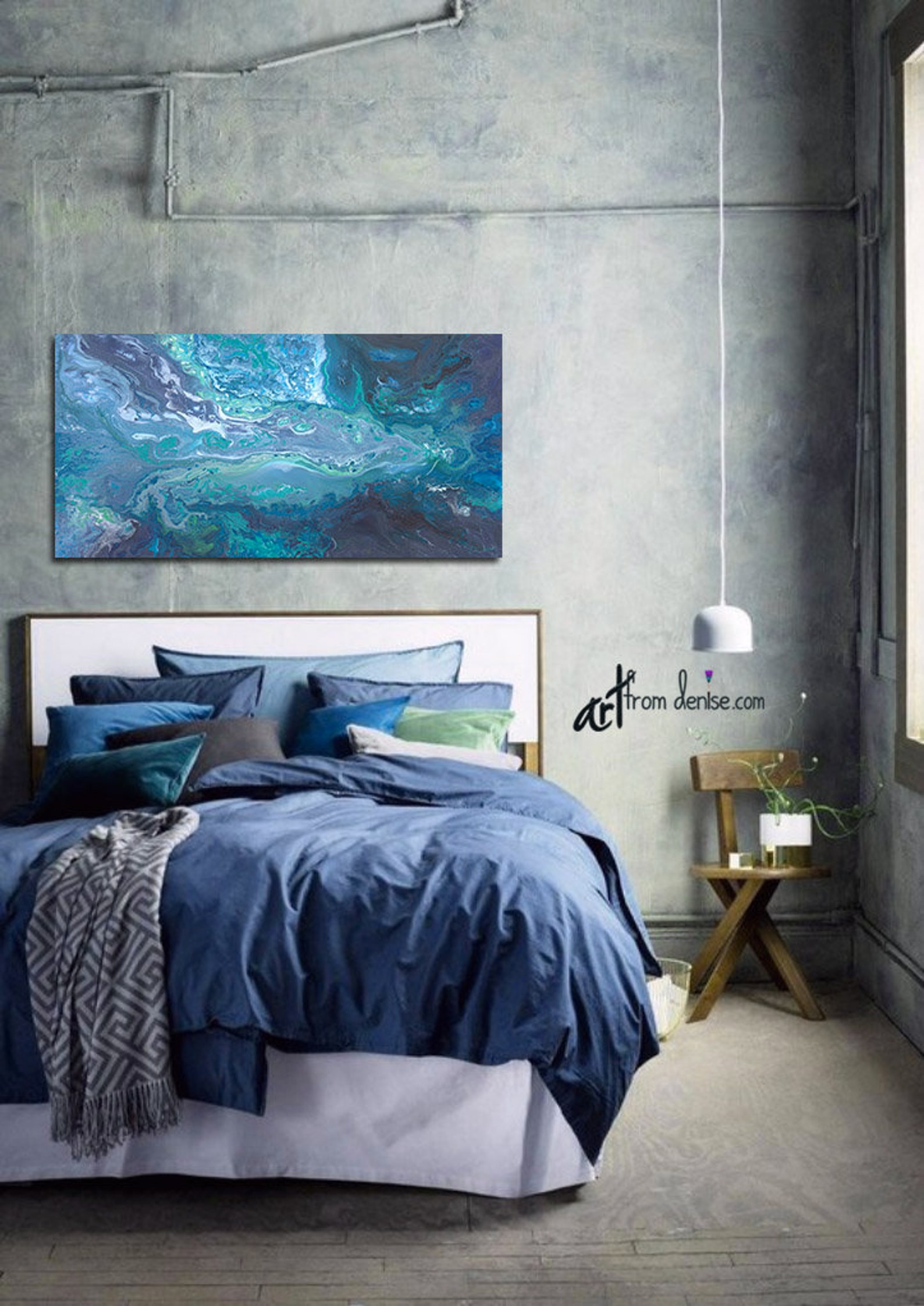 Navy Blue Gray and Teal Wall Art Large Wall Art Canvas - Etsy Israel