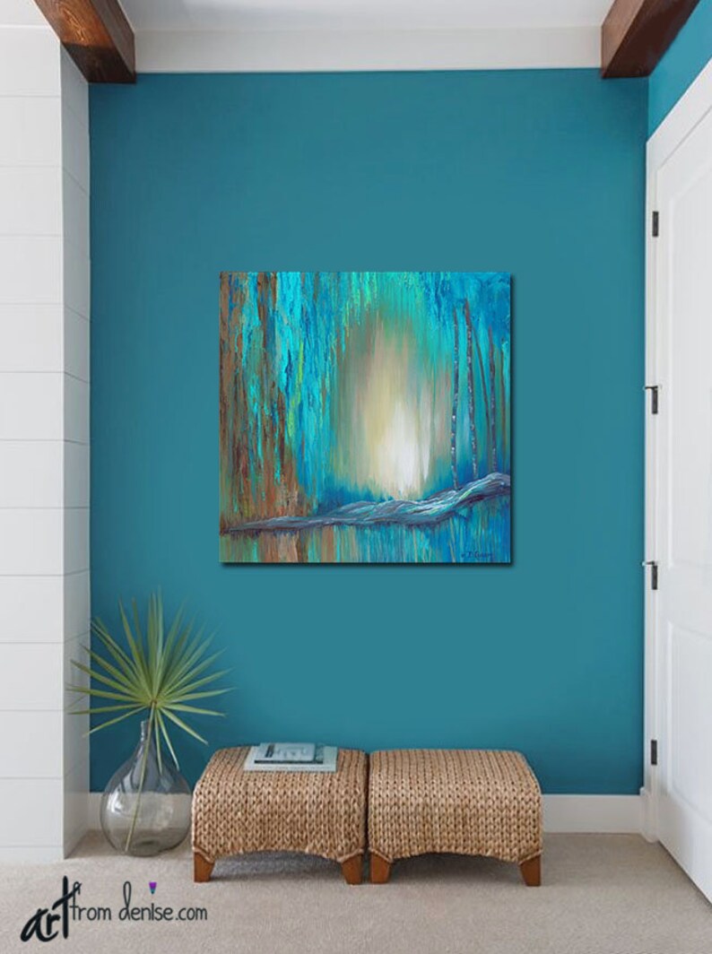 Large Wall Art Canvas Turquoise Teal Brown & Aqua Blue Etsy