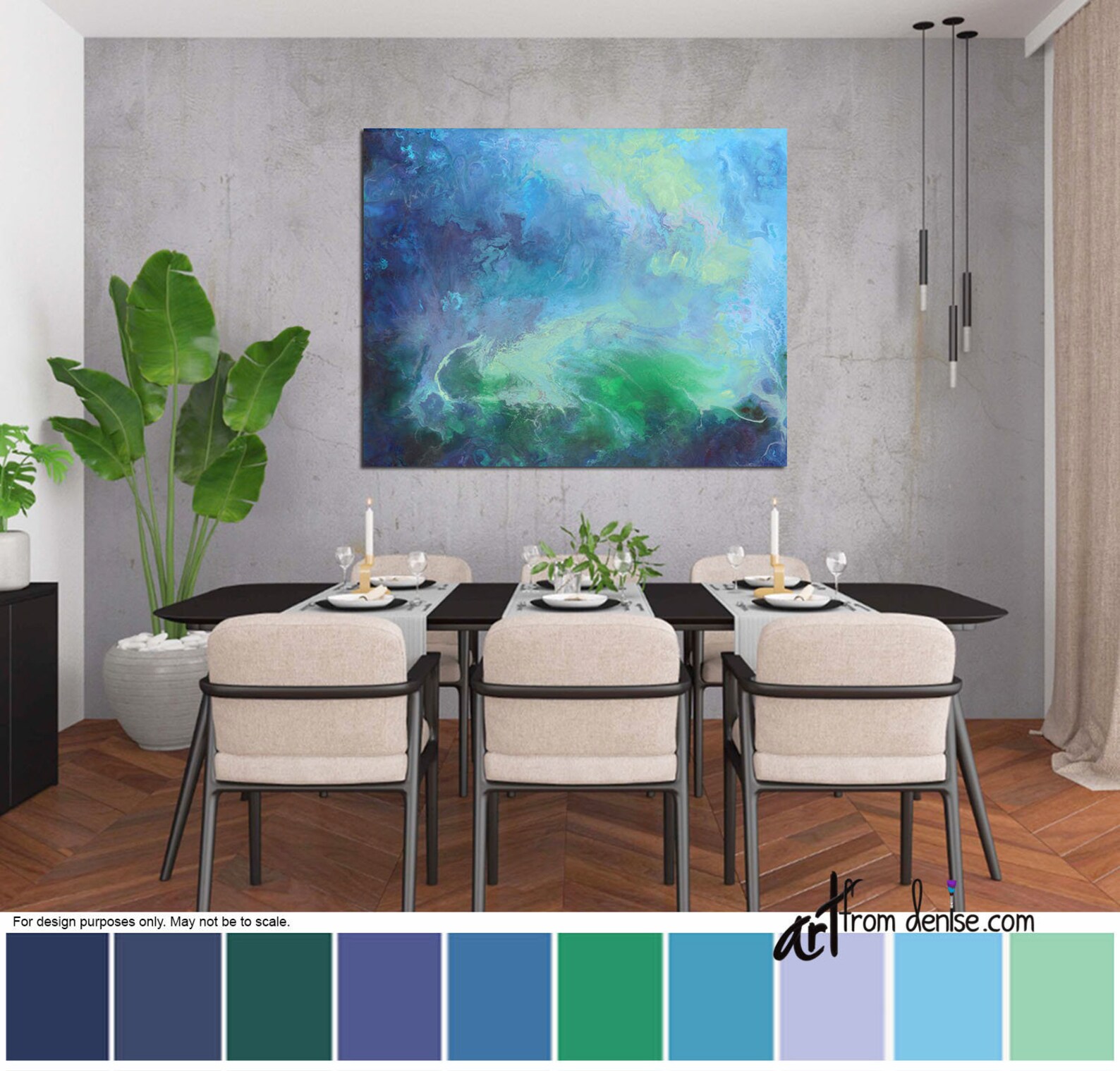 Abstract Green & Navy Blue Wall Art Canvas Artwork for Foyer Etsy