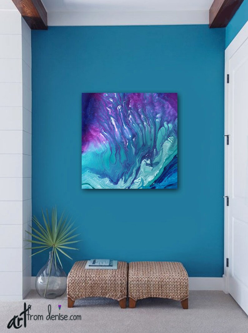 Abstract canvas wall art Teal purple blue Jewel tone decor | Etsy