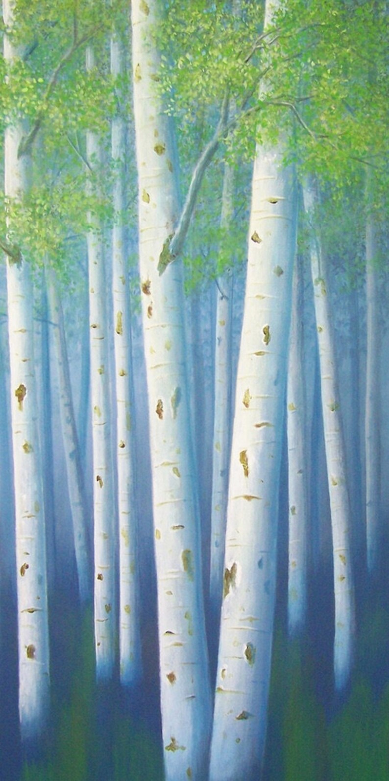 Navy Blue Green Landscape Wall Art Large Tree Painting Lime Etsy