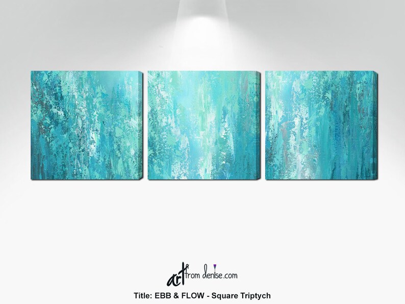 3 Piece Wall Art Canvas Abstract Multi Panel Teal Wall Art Etsy UK