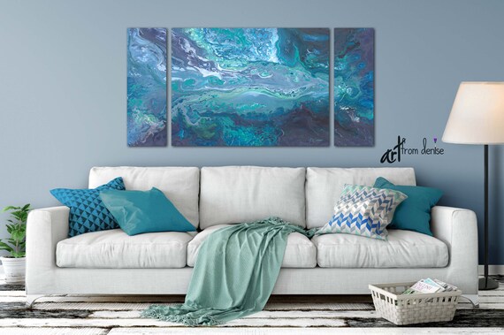 ZAB1628 Blue Grey Teal Cool Modern Canvas Abstract Home Wall Art Picture Prints 