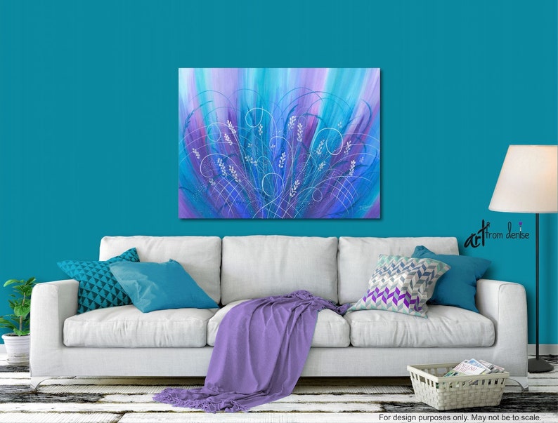 Purple & Blue Wall Art Abstract Flower Painting Canvas Art Etsy