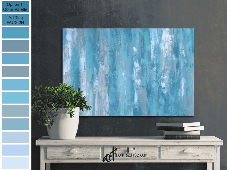 Grey & blue abstract canvas wall art above bed decor for Etsy