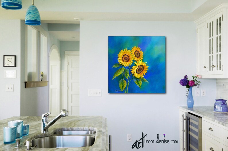 Sunflower Decor Canvas Wall Art Blue and Yellow Laundry Room Etsy