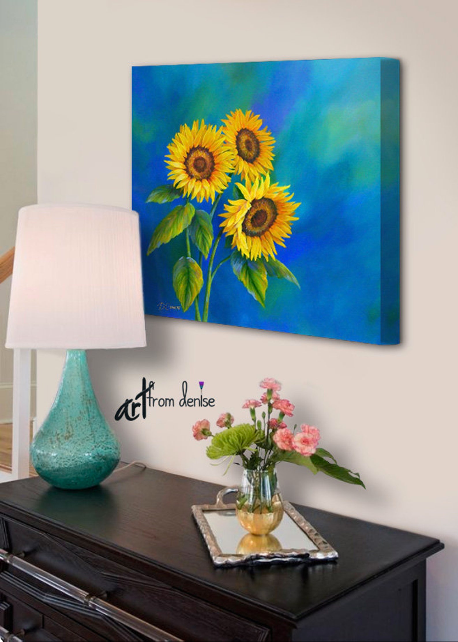 Sunflower Decor Canvas Wall Art Blue and Yellow Laundry Room Etsy Ireland