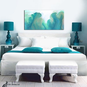 Oversized teal green wall art canvas abstract, Extra large living room wall decor, above bed bedroom artwork, Dining room pictures image 7