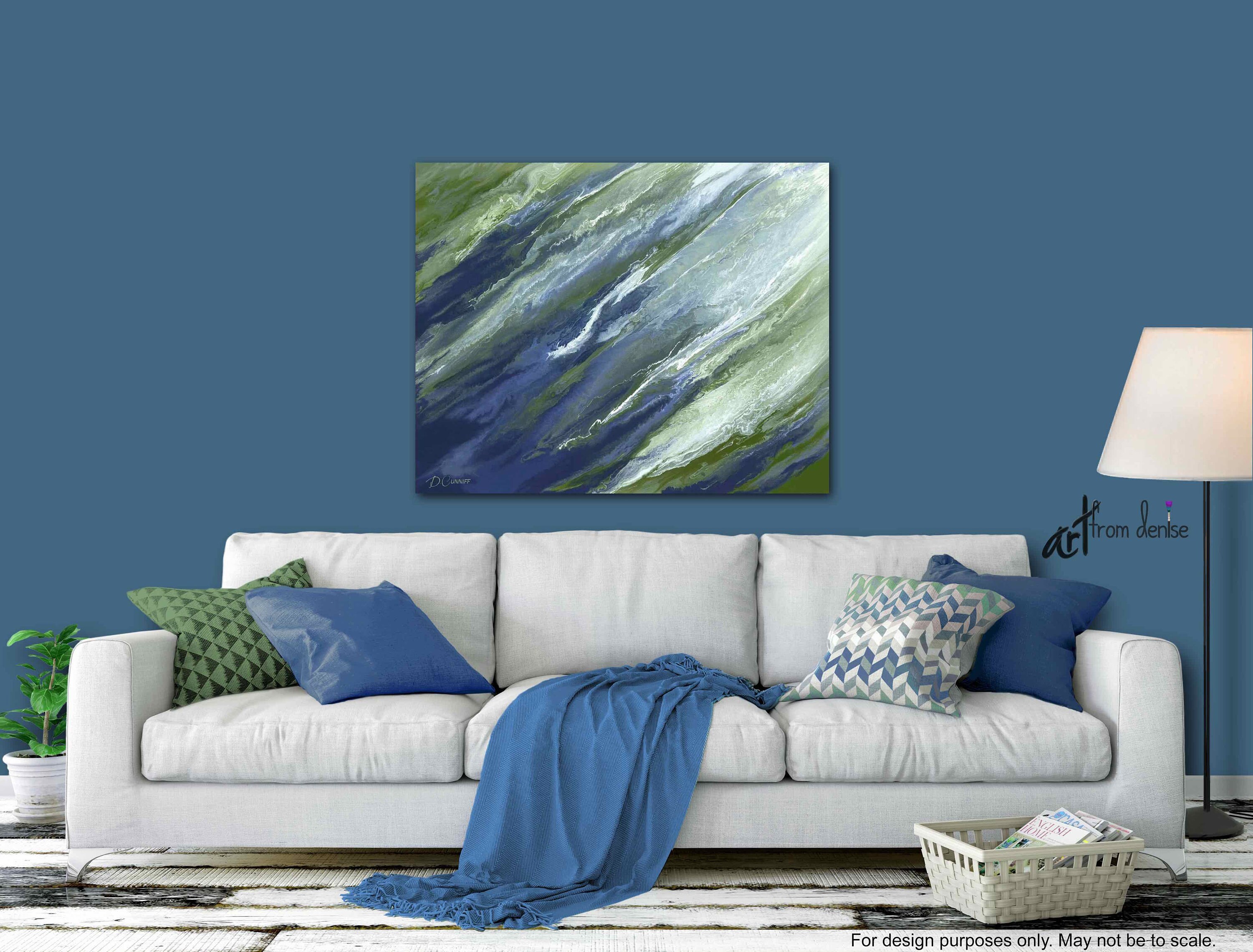 Olive green & navy blue wall art canvas abstract Chartreuse Etsy