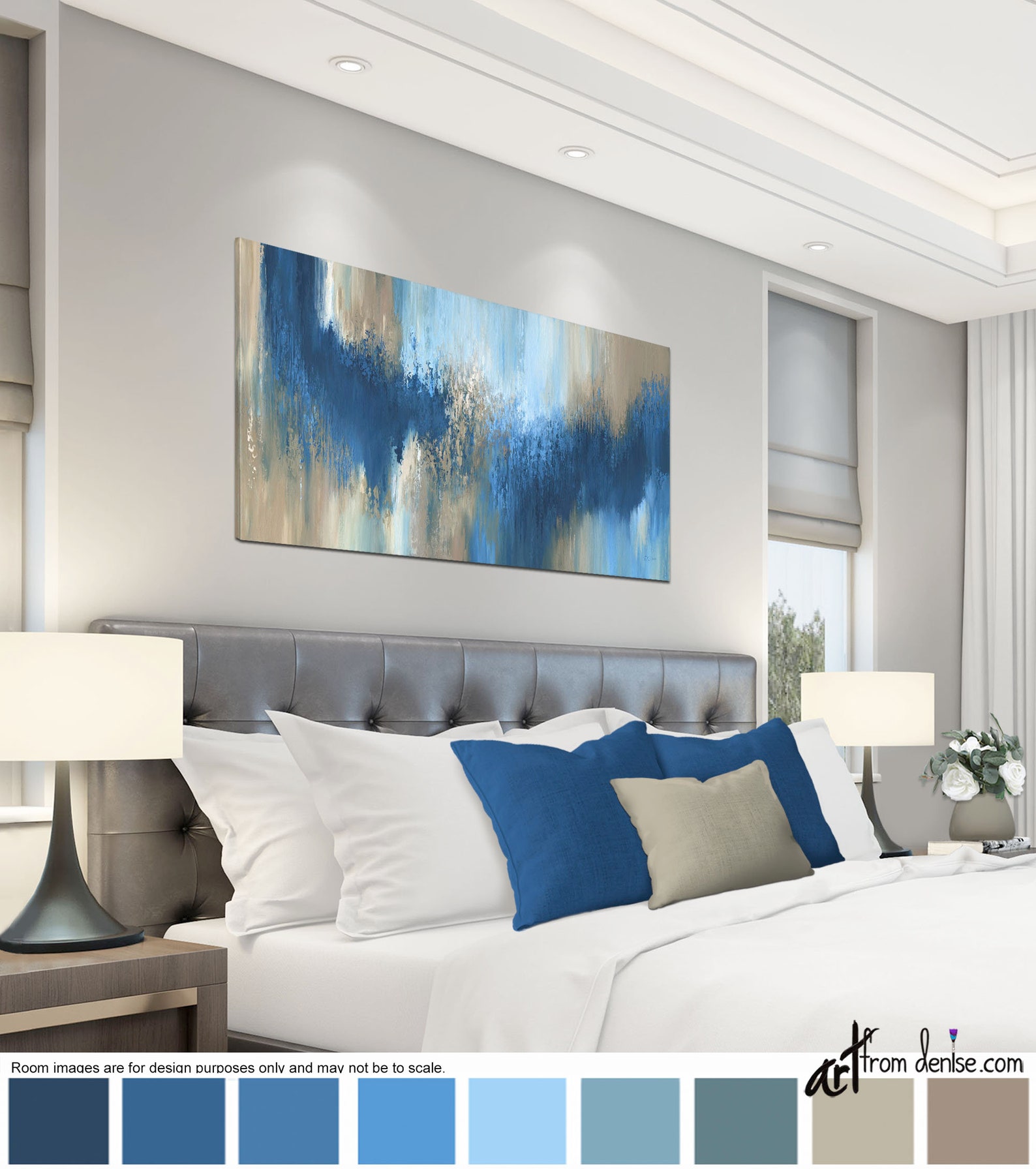 Large Navy Blue Abstract Canvas Wall Art Wide Horizontal Etsy