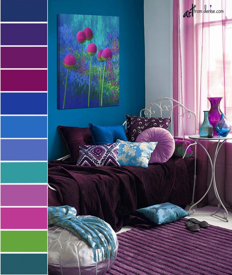 Tall Vertical Wall Art Canvas Floral Painting Green Blue Pink Purple Pictures For Kitchen Laundry Room Decor Bedroom Or Dining Room