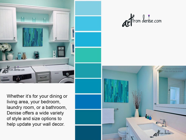 Teal Navy Blue Green Wall Art Canvas Abstract Living Room Etsy