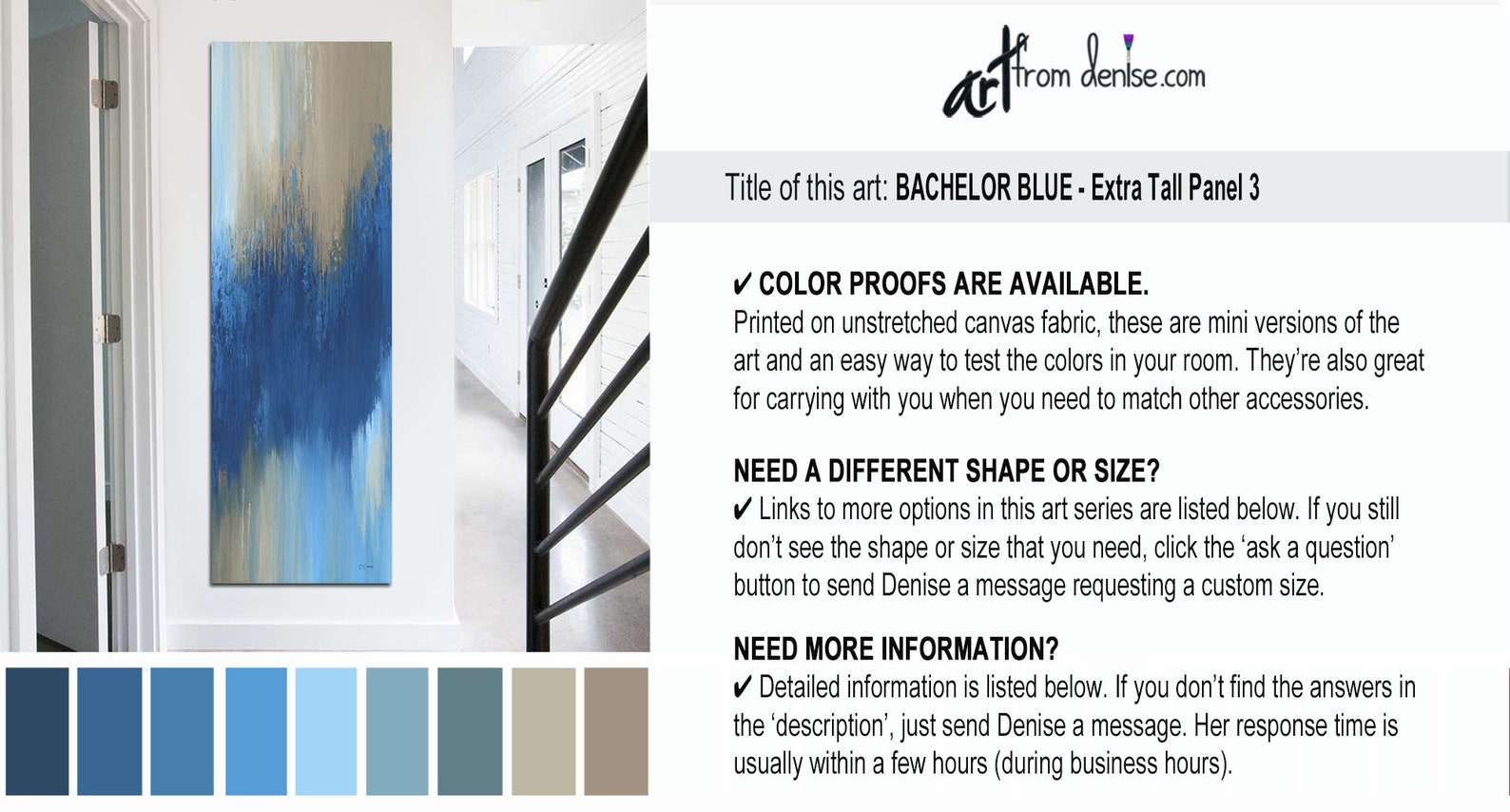 Extra Tall Vertical Wall Art Canvas Print Navy Blue Abstract Etsy