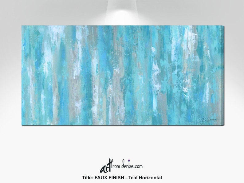 Canvas Wall Art Teal Blue Aqua Gray Abstract Painting Living Room Decor Above Bed Dining Pictures Large Long Wide