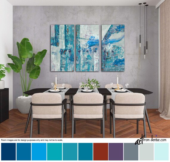 Red Turquoise Gray Teal Wall Art Canvas Abstract Large 3 Piece Set For Bedroom Over Bed Decor Above Couch Or Dining Living Room Pictures