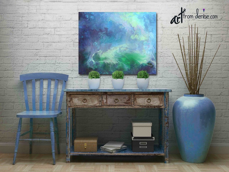 Abstract green & navy blue wall art, Canvas artwork for foyer entry, bathroom pictures or laundry room decor image 6