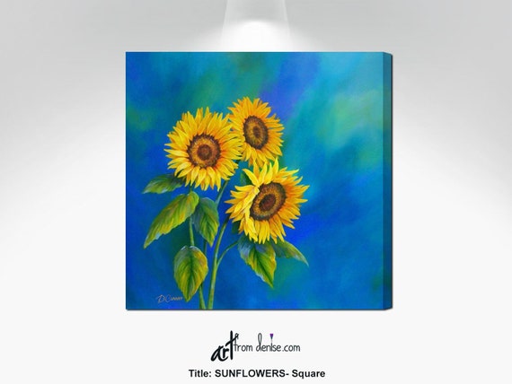 Sunflower Decor Canvas Wall Art Blue And Yellow Laundry Room Or Bathroom Wall Art Blue Yellow Orange Farmhouse Country Decor