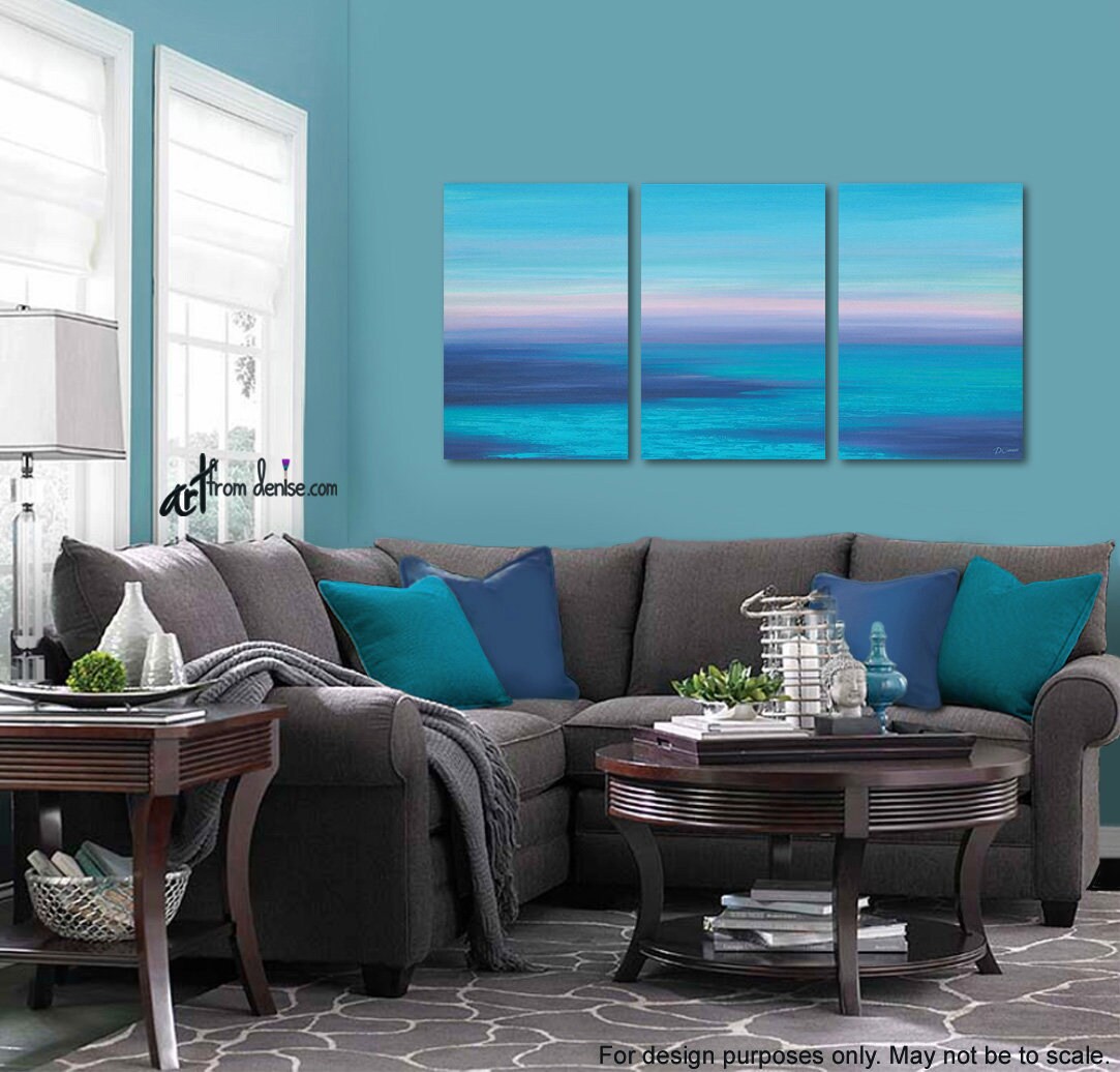 Beachy Triptych Painting 3 Piece Wall Art Canvas Ocean Sunset - Etsy ...