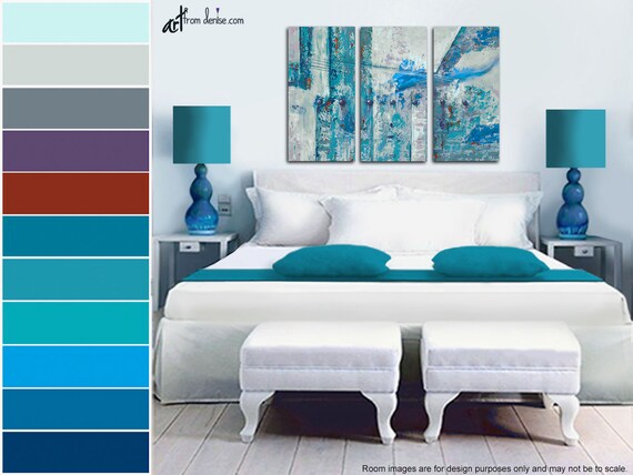 Red Turquoise Gray Teal Wall Art Canvas Abstract Large 3 Piece Set For Bedroom Over Bed Decor Above Couch Or Dining Living Room Pictures