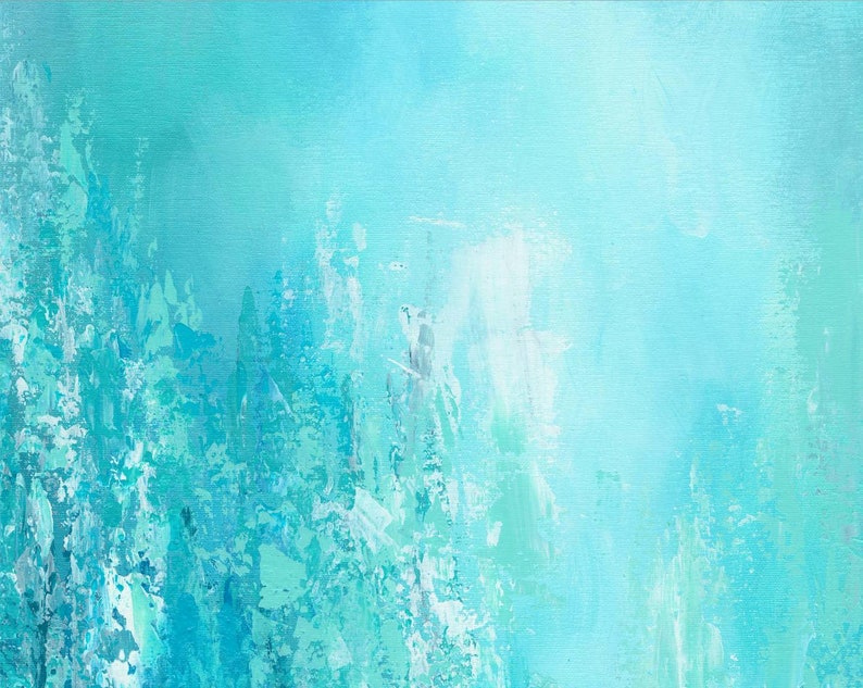 Tall vertical blue wall art, Teal turquoise aqua gray white, Abstract painting Canvas Art Print image 4