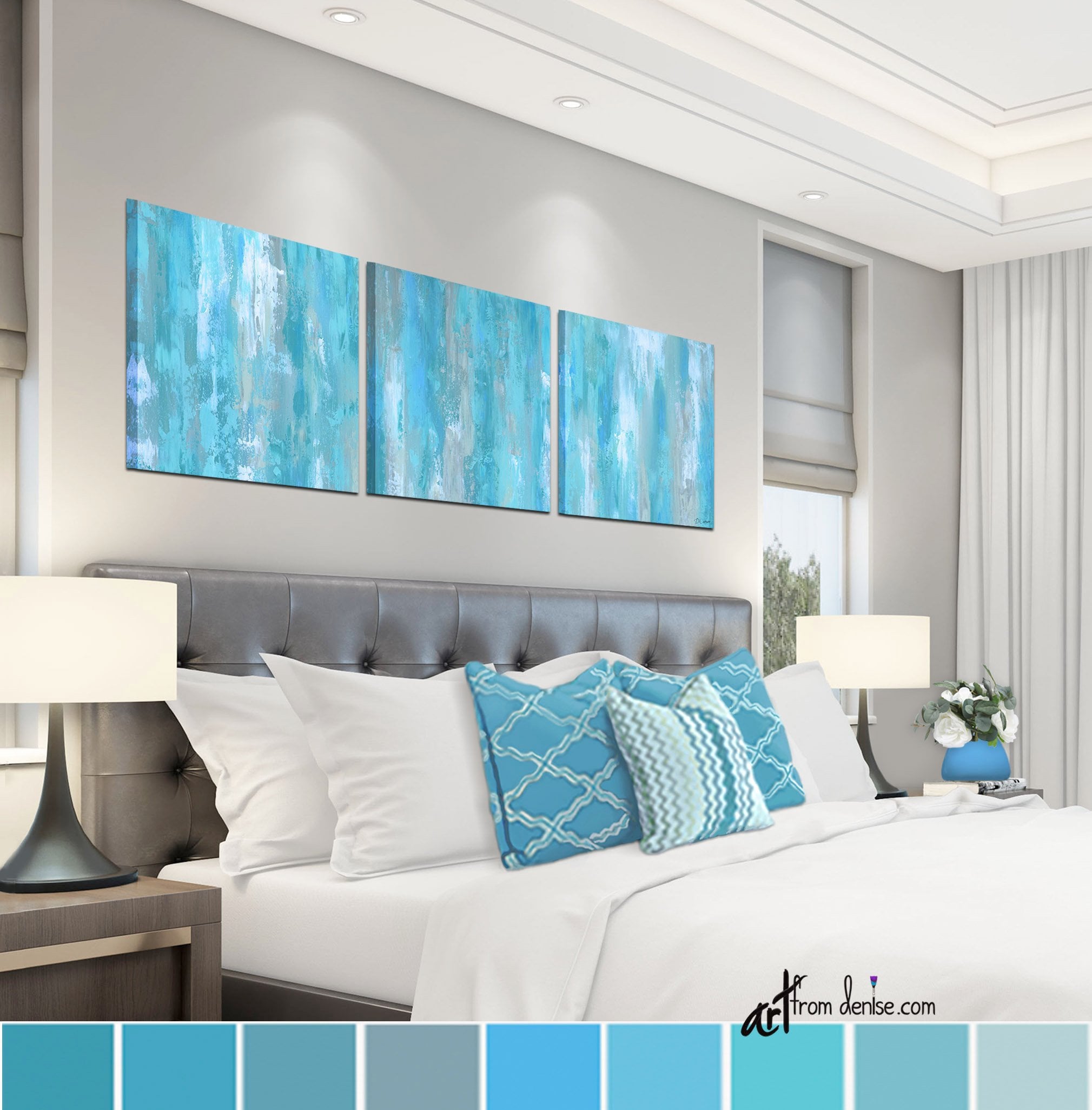 Aqua Bedroom Wall Art Teal Blue Gray & White Abstract Canvas - Etsy