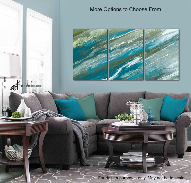 Blue & Green Abstract 2 Piece Canvas Wall Art Diptych Etsy