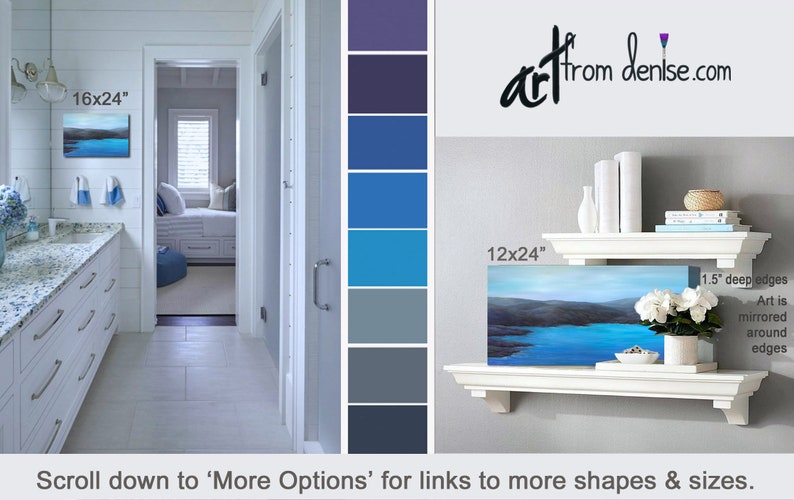 3 panel canvas print set for men/'s bedroom or living room beach decor Coastal wall art ocean painting Blue gray black purple