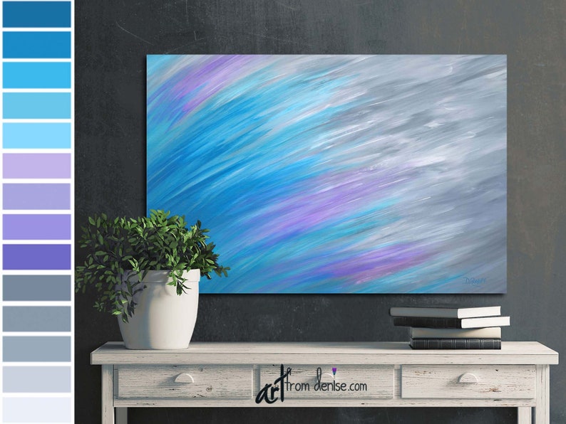 Abstract Painting Purple Blue & Gray Canvas Wall Art Above Etsy