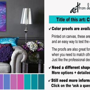 Teal navy blue & purple oversized wall art canvas abstract, Large bedroom wall decor above bed, Art over couch, Dining room pictures image 9