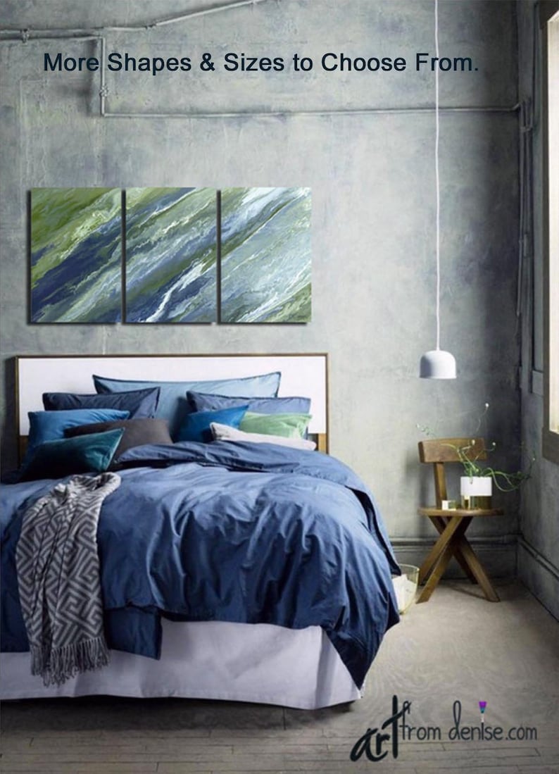 Navy blue olive green canvas wall art Abstract living room Etsy