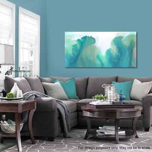 Oversized teal green wall art canvas abstract, Extra large living room wall decor, above bed bedroom artwork, Dining room pictures image 6