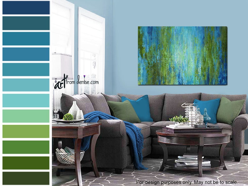 Blue and Green Abstract Canvas Wall Art Dining Room Wall Etsy