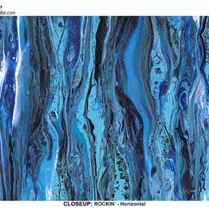 Blue & black abstract, Long horizontal canvas wall art, over bed decor, above couch artwork or living dining room picture image 4