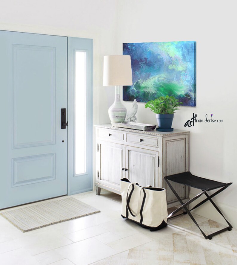 Abstract Green & Navy Blue Wall Art Canvas Artwork for Foyer Etsy