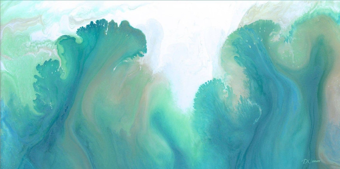 Oversized Teal Green Wall Art Canvas Abstract Extra Large Etsy