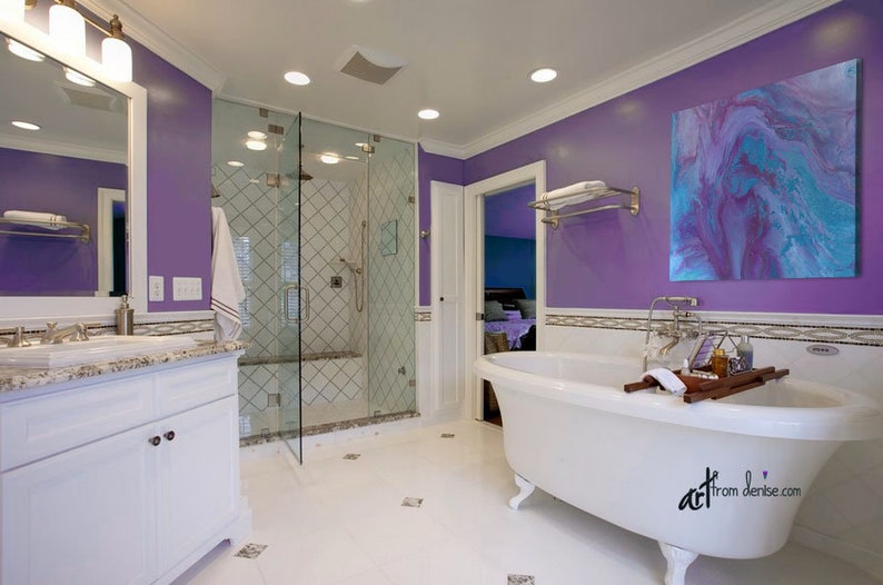 Abstract Art Purple Blue Turquoise Plum Bathroom Living Room - Etsy