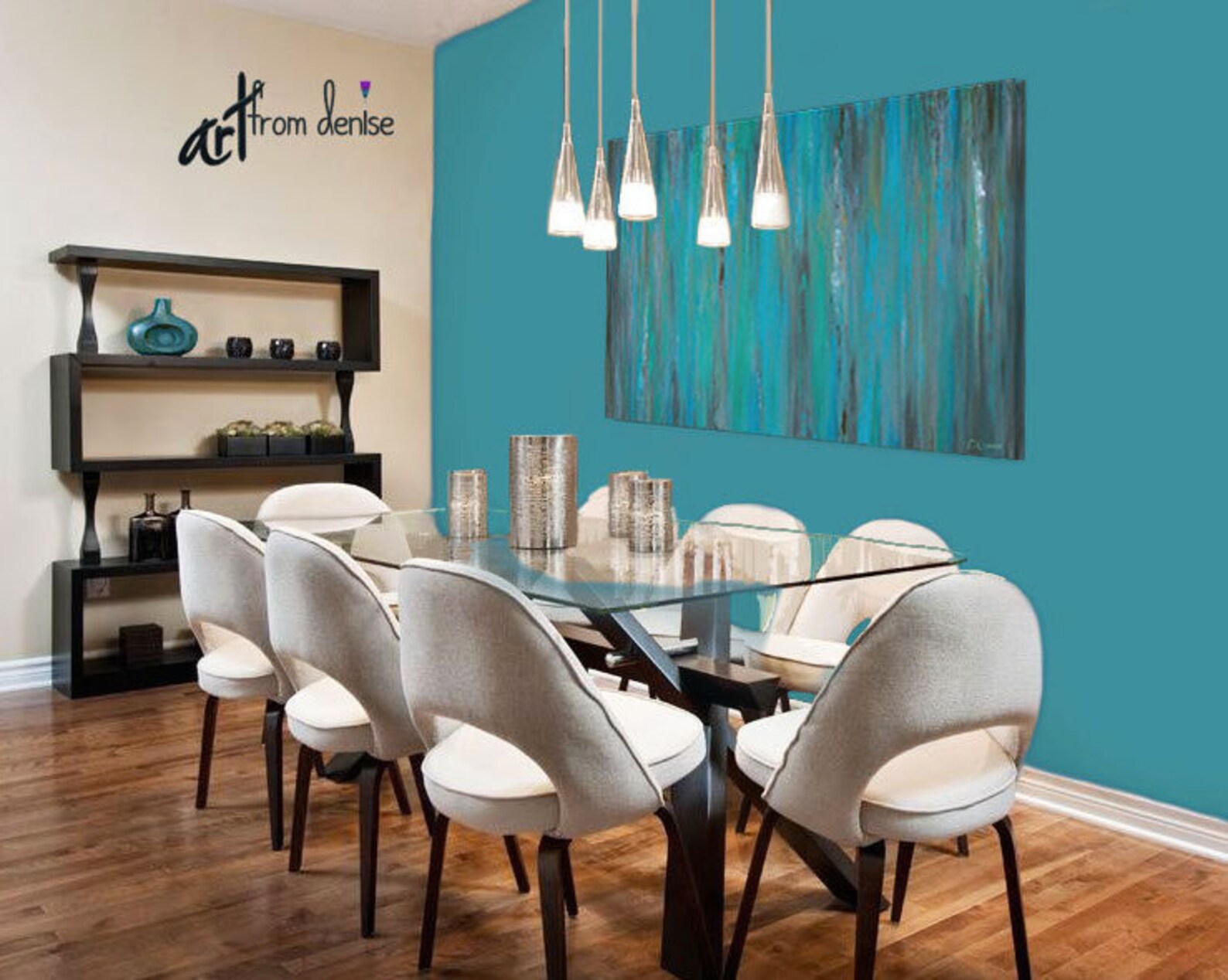 Large Teal & Gray Wall Art Abstract Canvas Art Blue Green Etsy