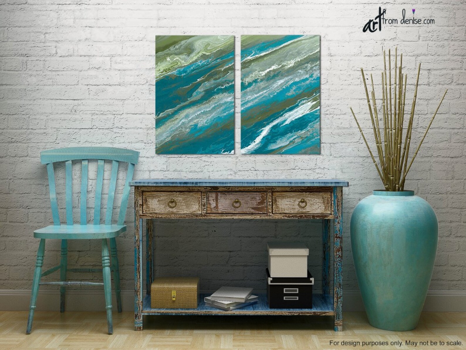 Blue & Green Abstract 2 Piece Canvas Wall Art Diptych - Etsy