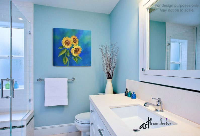 Sunflower Decor Canvas Wall Art Blue and Yellow Laundry Room Etsy