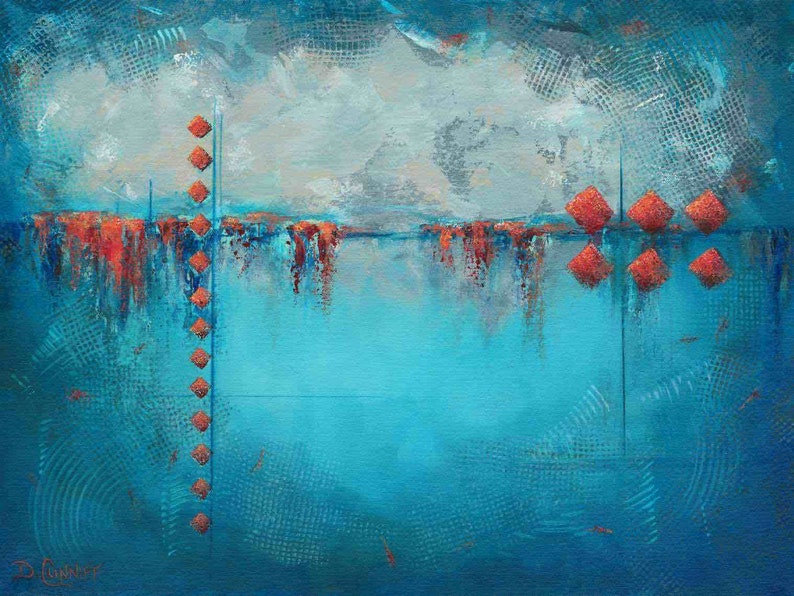 Large canvas art blue & orange abstract living room Etsy España