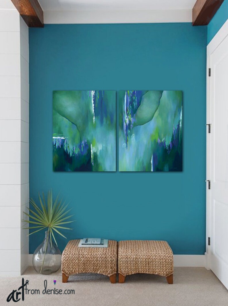 Large wall art Teal blue green navy violet Original abstract Etsy