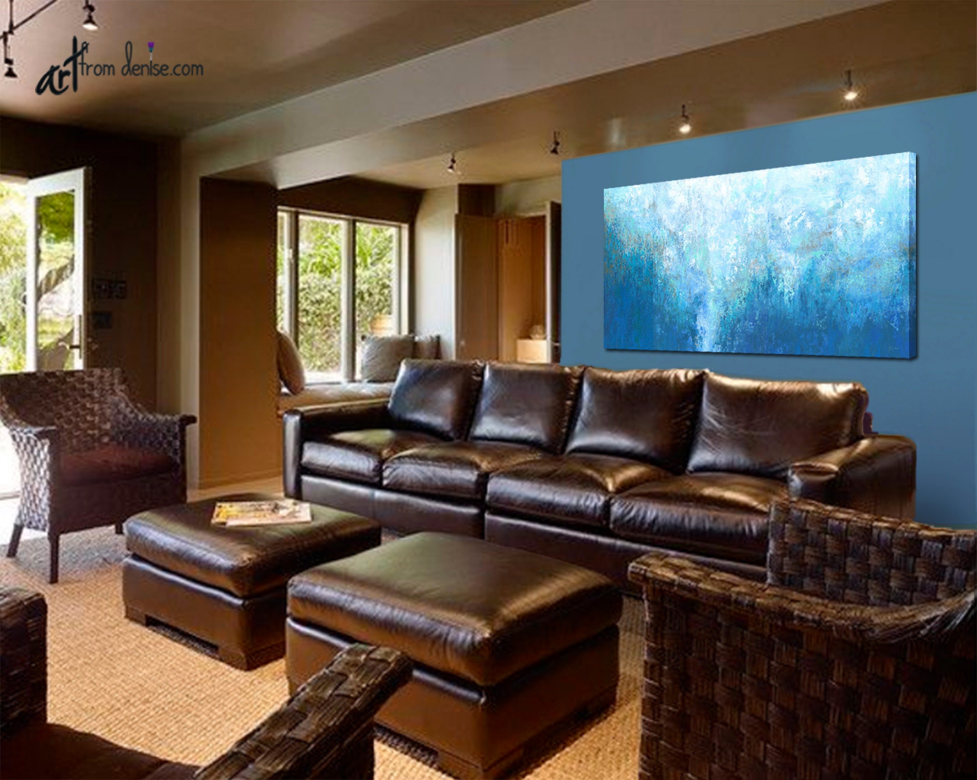 Oversized artwork Blue abstract wall art canvas Modern wall | Etsy